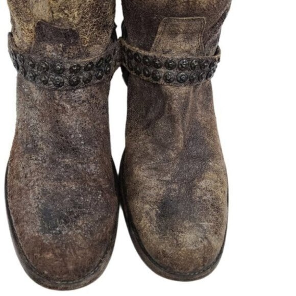 Frye Phillip Distressed Studded Tall Leather Boots 9B - Picture 4 of 13